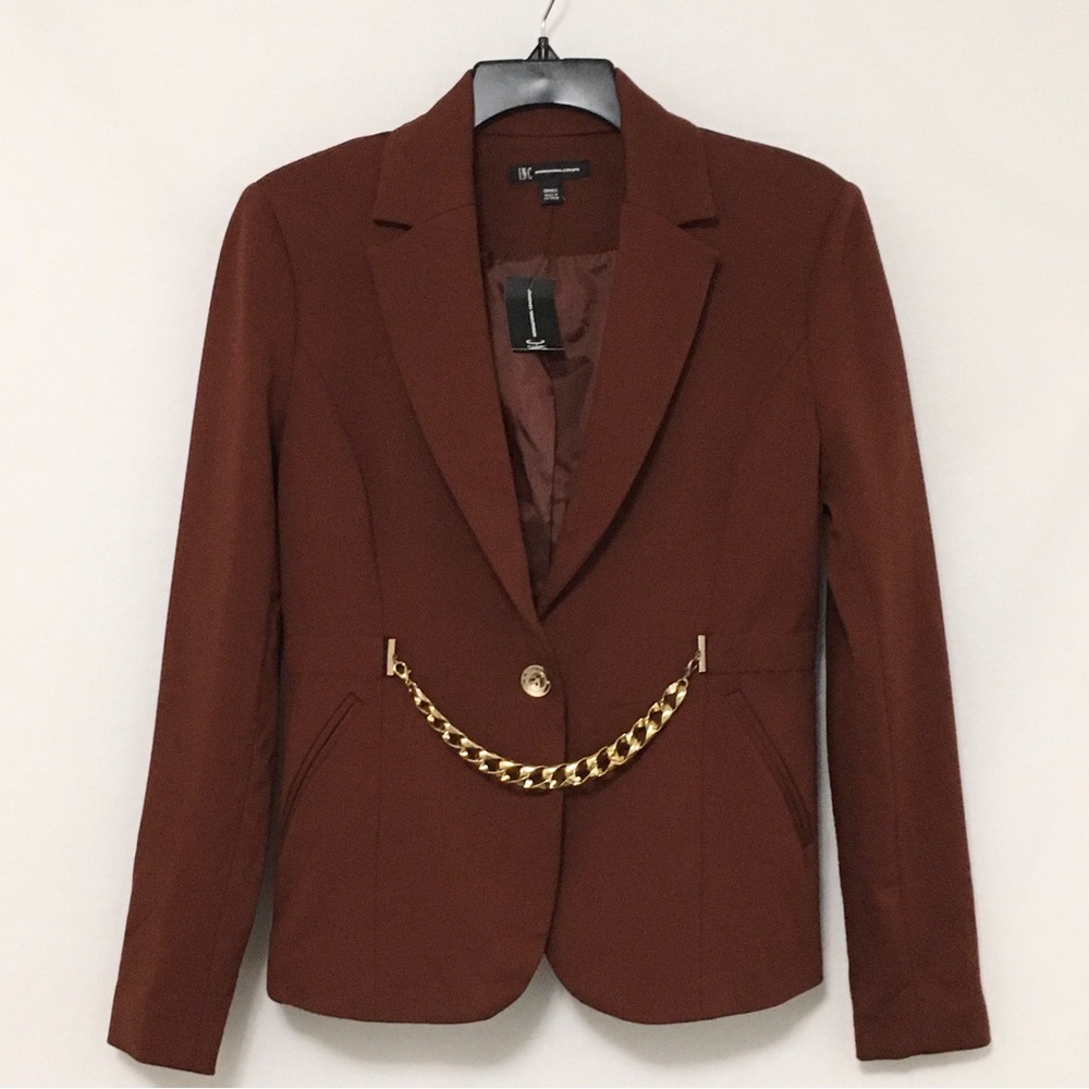 INC International Concepts Womens S Deep Sienna Brown Chain Trim Blazer Jacket - Picture 11 of 12
